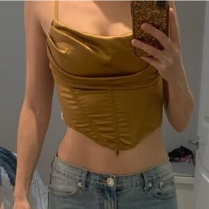 Topshop Mustard Satin Corset Cami
